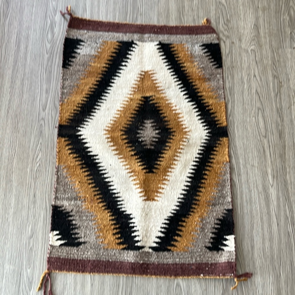 Navajo Design Hand Woven Vintage Wool Throw Rug